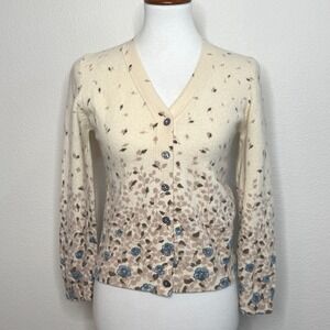 VTG‎ FULLY FASHIONED Lambswool Angora Blend Cardigan SMALL Ombre Floral Cottage